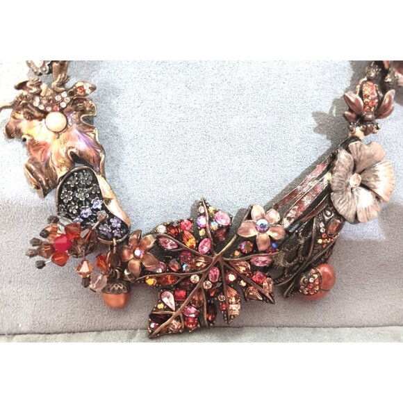 Vintage-Inspired Floral & Leaf Statement Necklace With Pearl  & Rhinestones - Picture 2 of 4